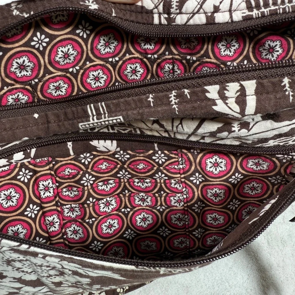 Vera Bradley Quilted Crossbody Bag Java Blue Brown Floral Pagoda Birds Retired